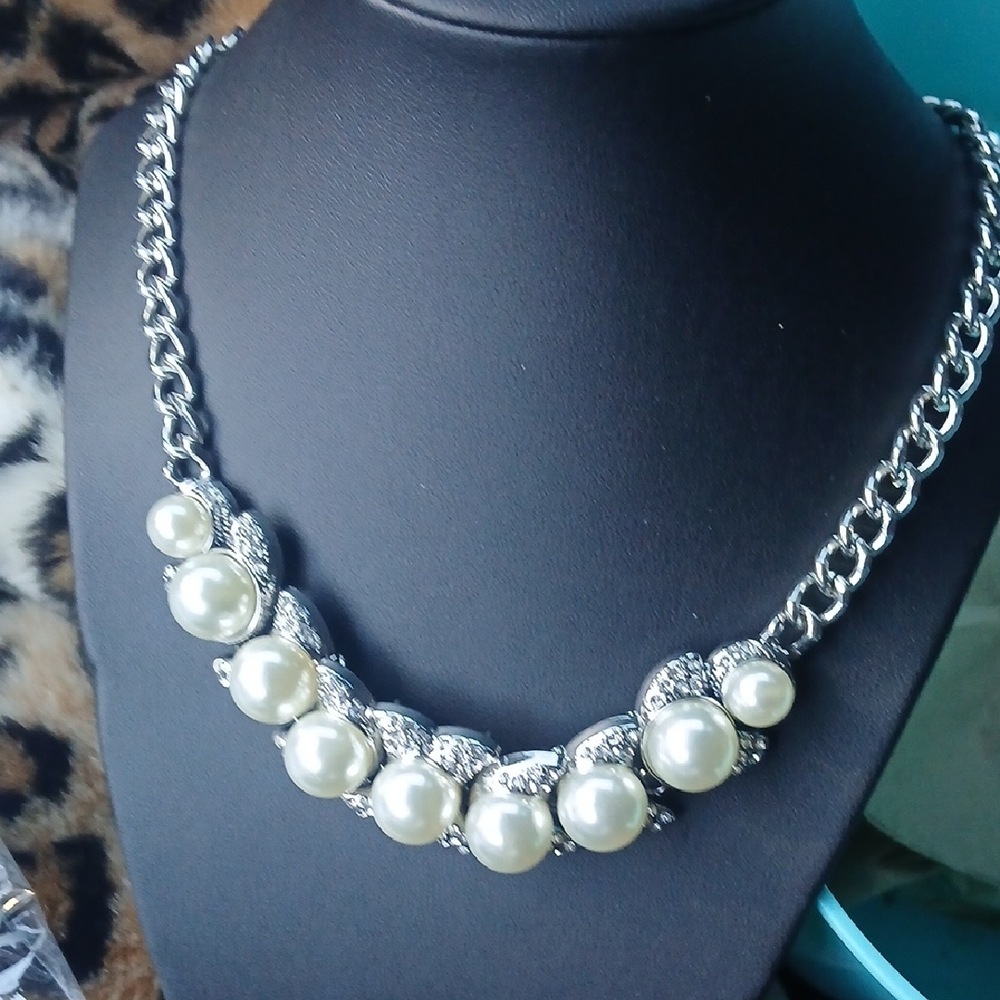 Elegant Silver Pearl Necklaceplus Display